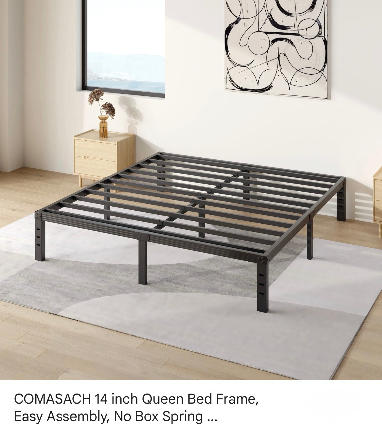 COMASACH Metal Platform Bed Frame - Size: Queen